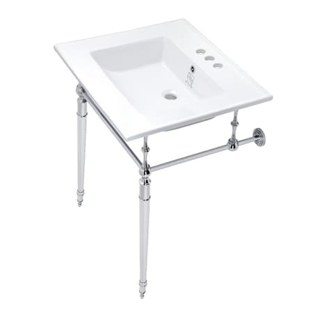 Fauceture KVPB25227W4CP 25-Inch Console Sink with Brass Legs (4-Inch, 3 Hole), White/Polished Chrome KVPB25227W4CP